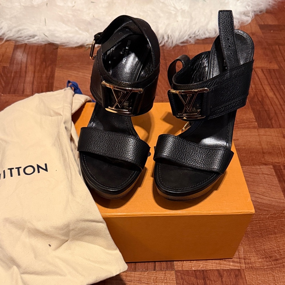 Authentic Louis Vuitton Black Heels with Gold Accents